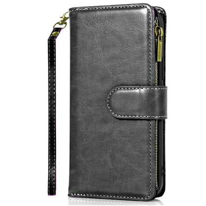For Samsung Galaxy S25 EDGE Leather Wallet Case with Zipper, 9 Card Slots, Cash Pocket, Stand & Strap, Clutch Pouch Design Case Cover Black