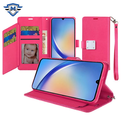 For Apple iPhone 16 (6.1") Premium Leather Wallet with Credit Card ID Slots Cash Holder Duo Flip Pouch Stand and Strap Case Cover