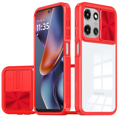 For Motorola Moto G Play 5G 2026 Hybrid Cases with Sliding Camera Cover Transparent Shockproof Bumper TPU Protective Case Cover Red