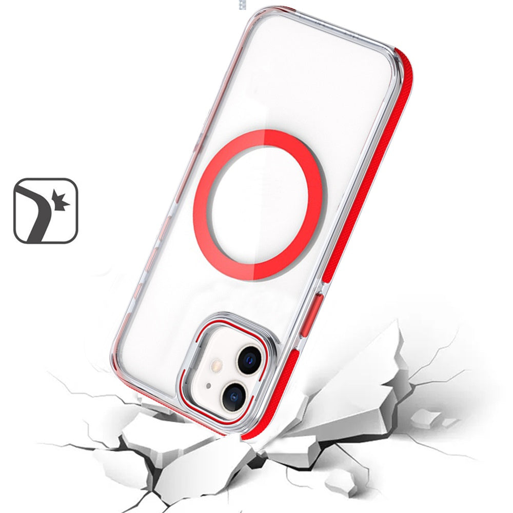 For Samsung Galaxy S21 Hybrid Clear Invisible Camera Bracket Stand [With Magsafe Magnetic Circle] Shockproof Color Frame Case Cover Red