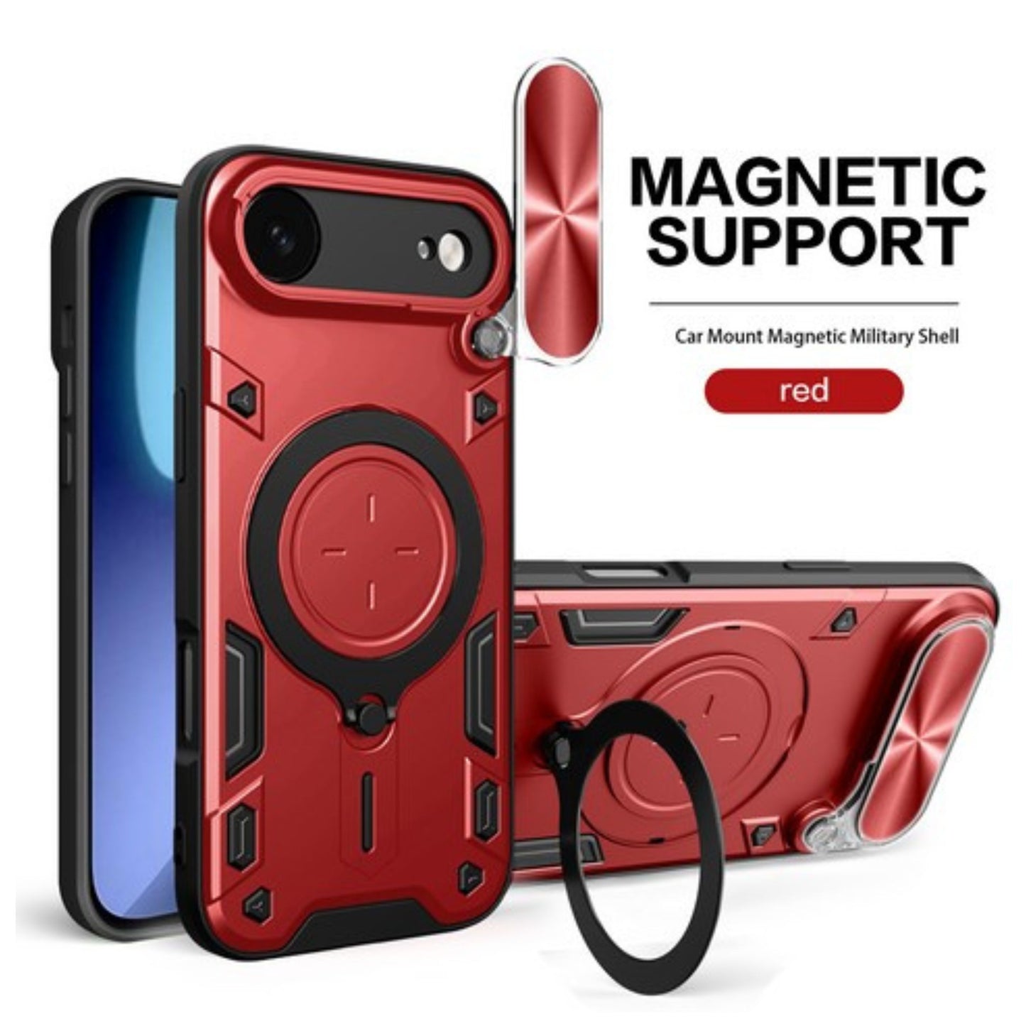 For Apple iPhone 17 AIR Hybrid Shockproof with Magnetic Ring Stand, Compatible with Magsafe & Sliding Camera Lens Protector Case Cover