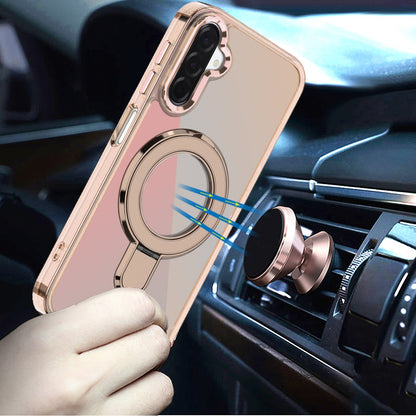 For Samsung Galaxy A17 5G Chrome Hybrid with Rotating Magnetic Circle Ring Stand, Slim Shockproof Hybrid Case Cover