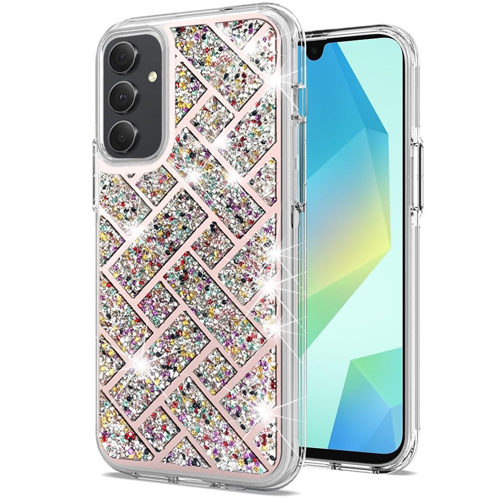 For Samsung Galaxy A16 5G Sparkly 3D Design Diamond Shockproof Protective Bling Glitter Rhinestone Hybrid Skin PC + TPU Case Cover