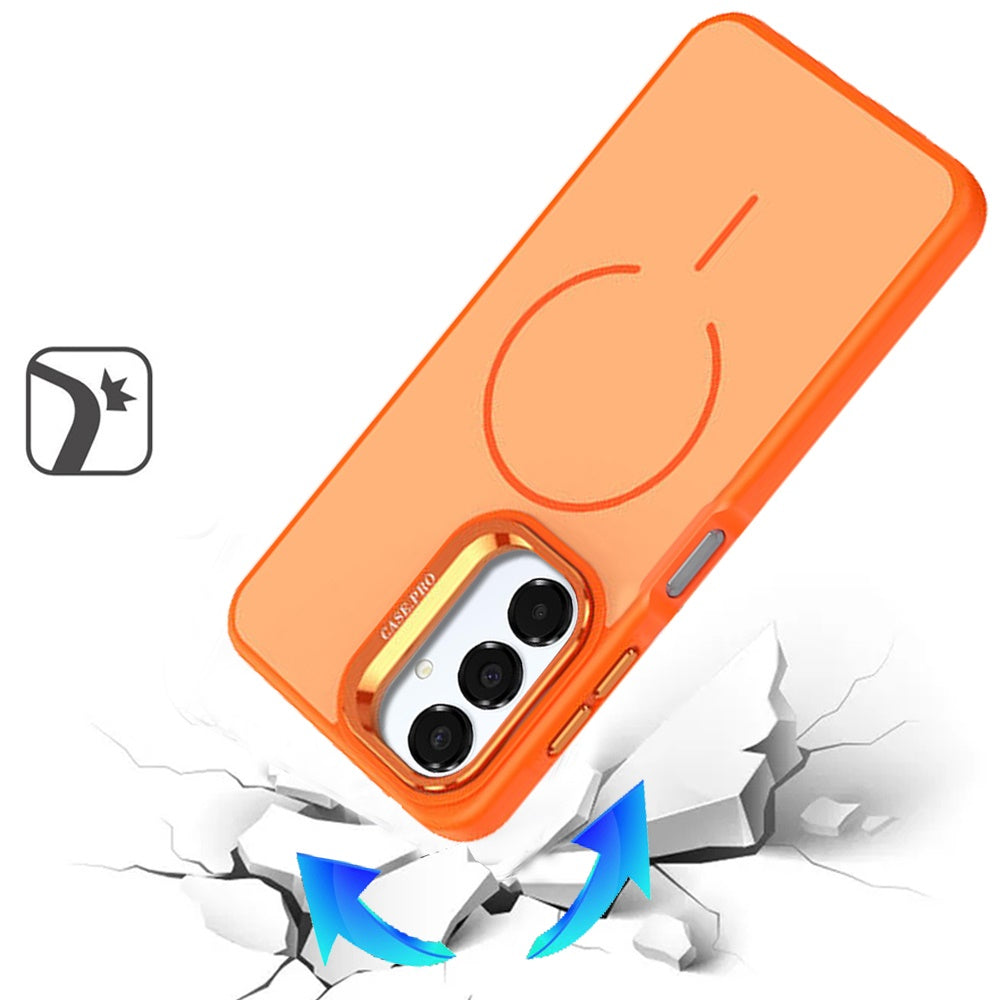 For Samsung Galaxy A16 5G Magnetic Matte Metal Camera Stand Hybrid Drop Protection Durable Shockproof Slim Fit Design Case Cover Cosmic Orange