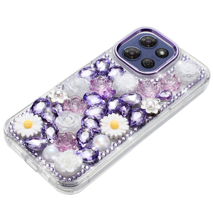 For Motorola Moto G Stylus 5G 2025 Fashion Daisy Floral Series, Full 3D Bling Crystal Diamonds Sparkling Rhinestone Glitter Hybrid Design Case Cover
