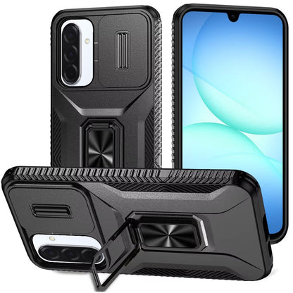 For Samsung Galaxy A17 5G Case, Camera Cover with Magnetic Rotation Ring Stand, Military Grade Hybrid Hard TPU Shockproof Case Cover Pink+Burgundy