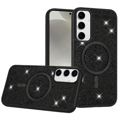 For Samsung Galaxy S25 /S24 Sparkly Diamond Bling Case Rhinestone Skin Hybrid with Magnetic Circle, MagSafe Compatible Case Cover