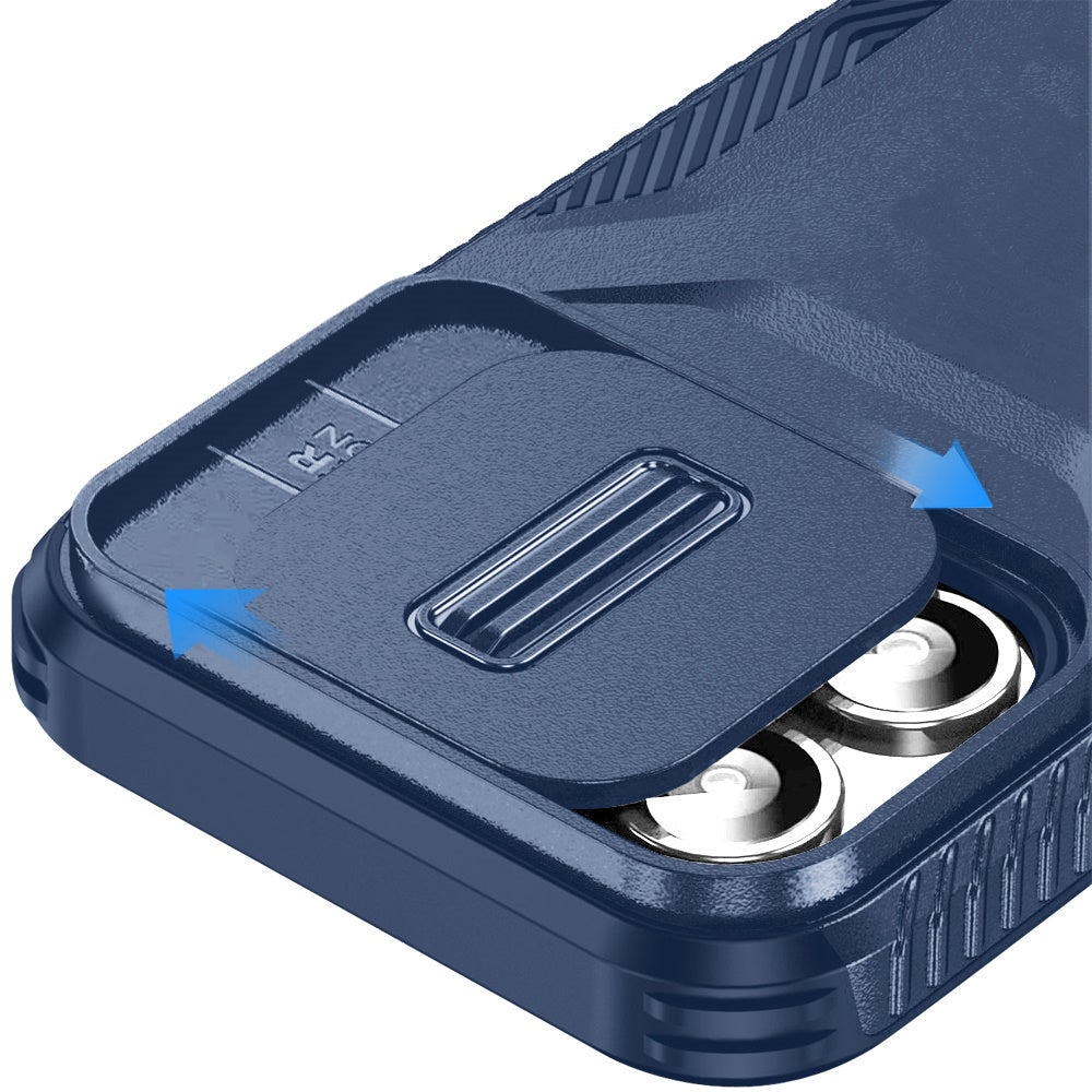 For Apple iPhone 11 Pro Max Slim Fit Shockproof Hybrid with Slide Camera Window Covering, Rugged Tpu Silicone Hard PC Bumper Case Cover Dark Blue
