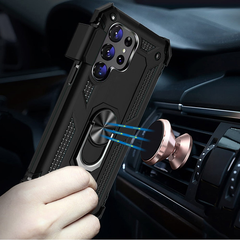 For Motorola Moto G Power 5G 2023 Hybrid Combo Belt Clip Holster with Ring Stand Holder, Military Grade Fit Magnetic Car Mount Shockproof Case Cover Black