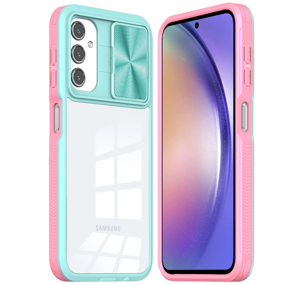 For Samsung Galaxy S24 FE /Fan Edition Hybrid Cases with Sliding Camera Cover Transparent Shockproof Bumper TPU Protective Case Cover