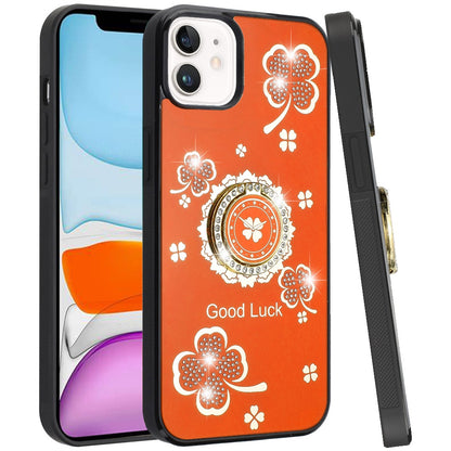 For Apple iPhone 11 Diamonds 3D Fashion Bling Sparkly Glitter Ornaments Engraving Hybrid with Ring Stand Case Cover