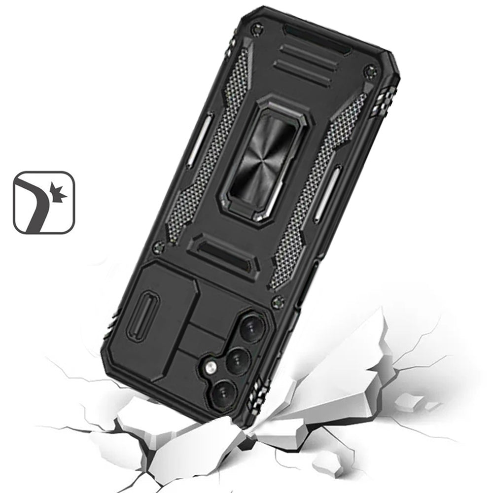 For Samsung Galaxy S26 Ultra Tough Hybrid Case with Movable Camera Window & Metal Ring Stand Shockproof Case Cover