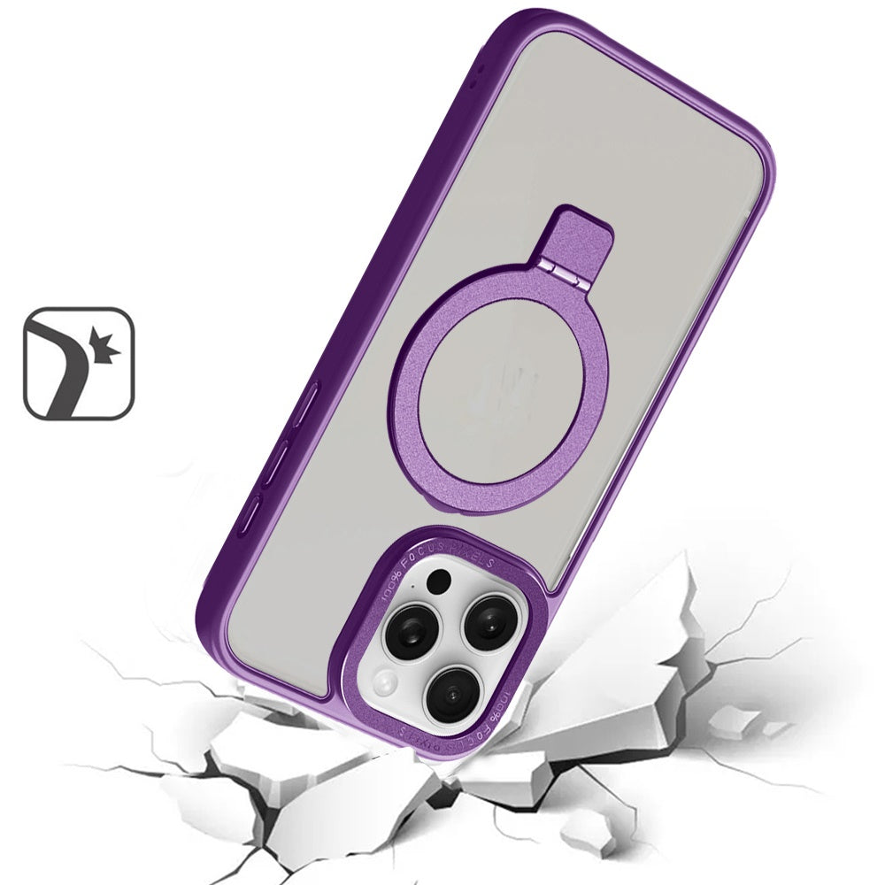 For Apple iPhone 16 Pro (6.3") Magnetic Metal Matte Built-in Compatible with MagSafe Stand Hybrid Shock Armor TPU Case Cover Purple