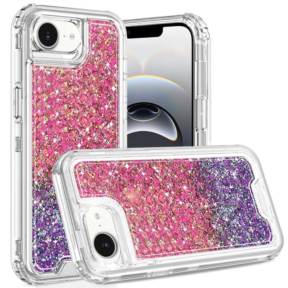 For Apple iPhone 16e Epoxy Bling Glitter Sparkly 3-in-1 Transparent Hybrid Full-Body Shockproof PC Bumper Case Cover