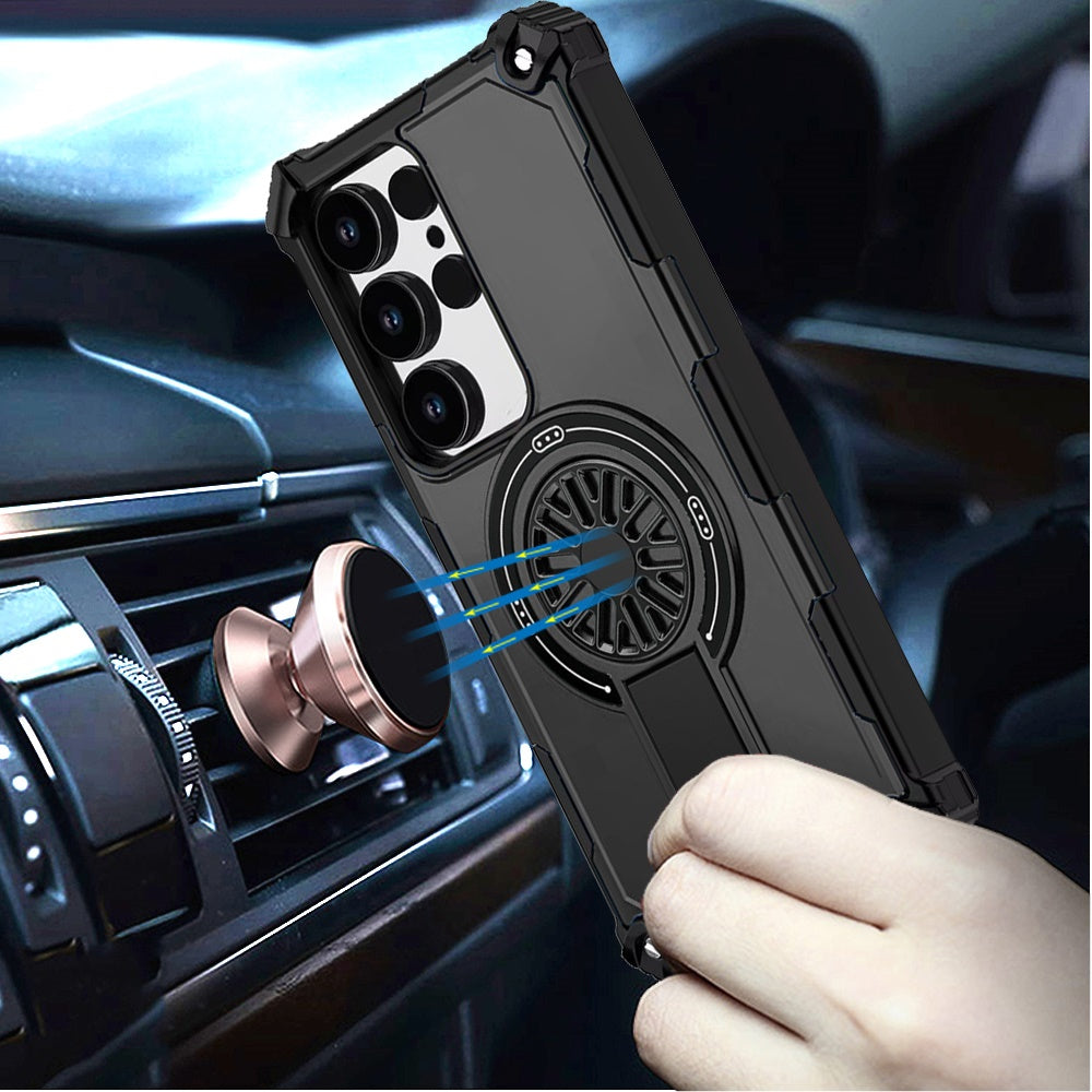 For Samsung Galaxy S26 Ultra Texture Design Invisible Kickstand Case, MagSafe Compatible Hybrid Shockproof Cover, Car Mount Friendly Case Cover