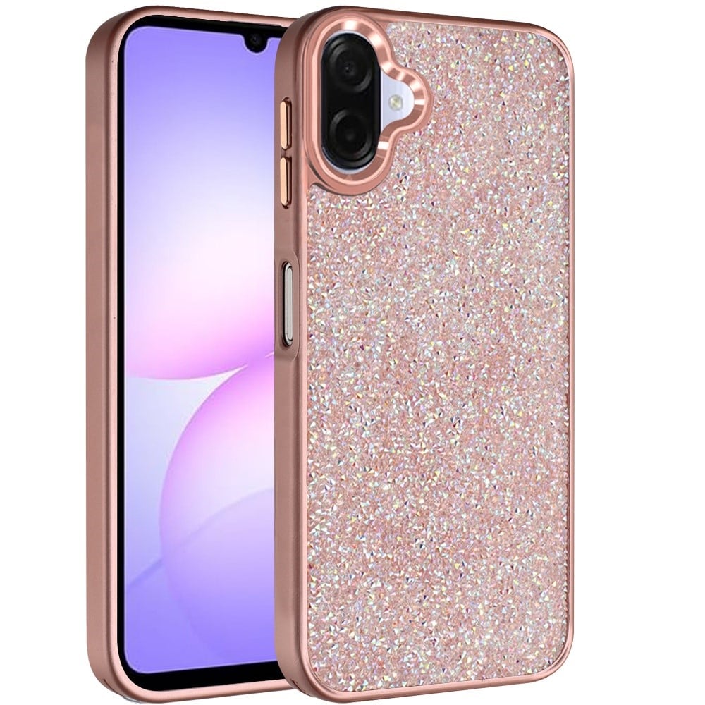 For Samsung Galaxy A07 Crystal Sparkle Diamond Glass Full Mini Glitter Bling Frame TPU Hybrid Protective Case Cover