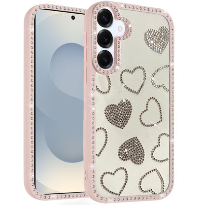 For Samsung Galaxy S25 FE, S25 Fan Edition Spread Love Glitter Shimmer Bling Diamond Edge Hybrid Drop Protection Shockproof Design Case Cover