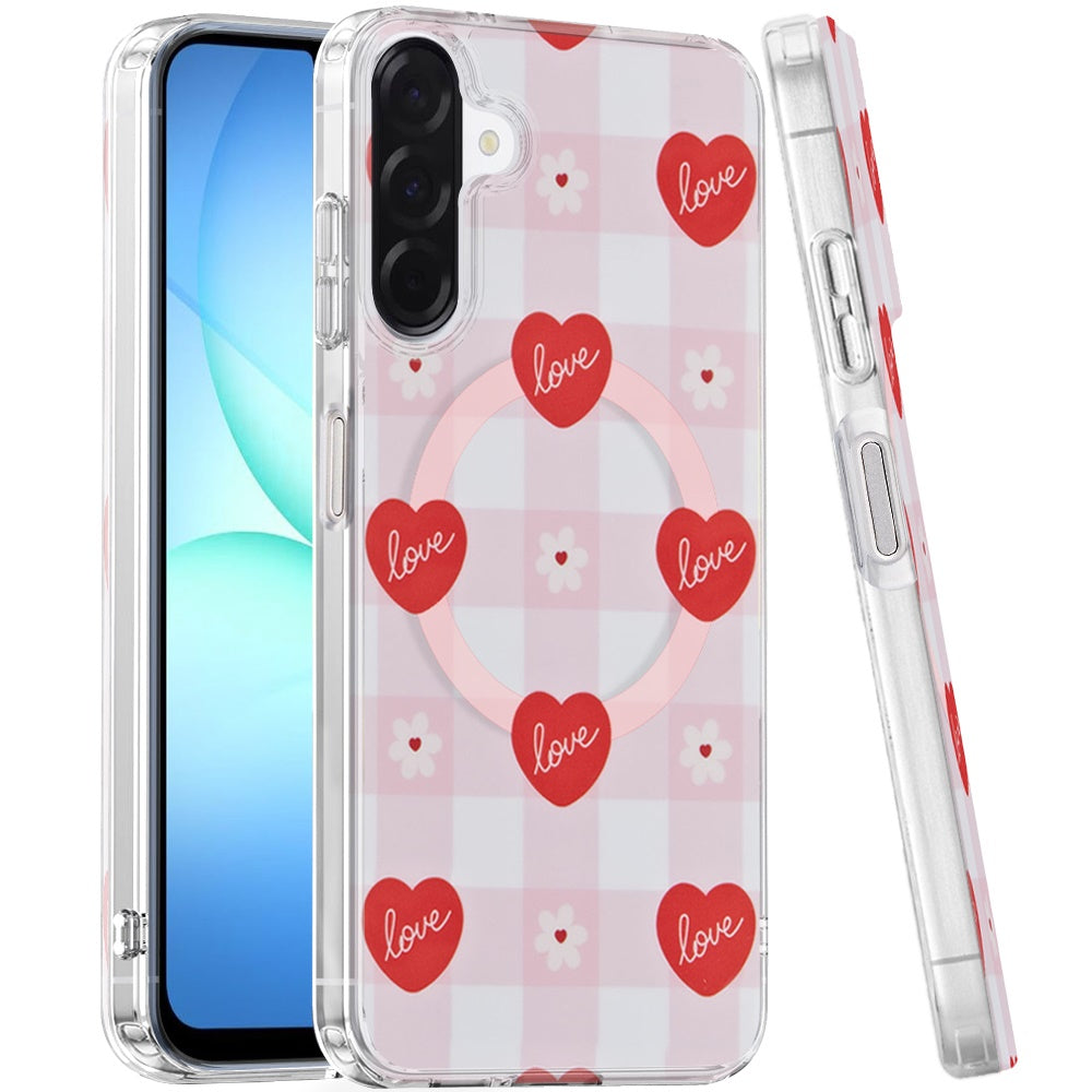 Phone Case for Samsung Galaxy A17 5G Shockproof Dual Layer TPU IMD Print Rugged Anti-Slip Grip Drop Protection Scratch Resistant Slim Fit Glossy Floral Heart Aesthetic Cover