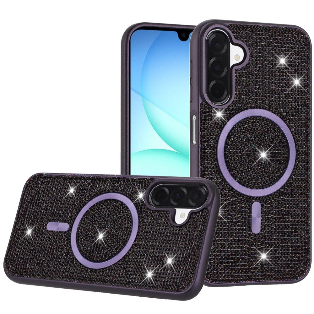 For Samsung Galaxy A17 5G Sparkly Diamond Bling Case Rhinestone Skin Hybrid with Magnetic Circle, MagSafe Compatible Case Cover