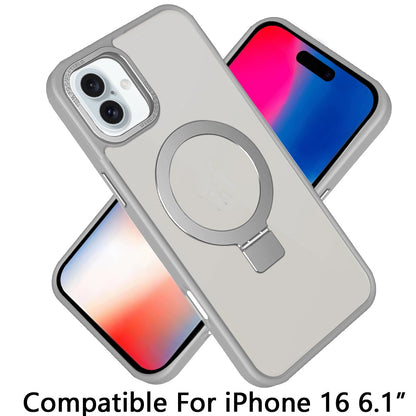 For Apple iPhone 16 Pro (6.3") Magnetic Metal Matte Built-in Compatible with MagSafe Stand Hybrid Shock Armor TPU Case Cover