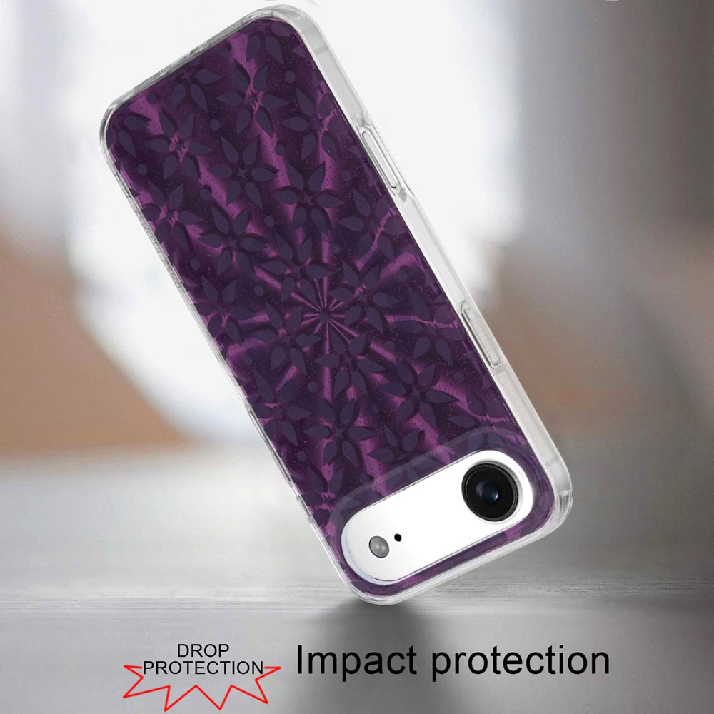 For Apple iPhone 17 Pro Stylish Pattern Fashion IMD Printed Design TPU Double Layer Slim Shockproof with Magnetic Back Case Cover Flowers Mandala Purple