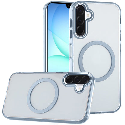 For Samsung Galaxy A17 5G Transparent Back Hybrid Case - Magnetic Circle, Color Frame, Metal Buttons, MagSafe Compatible Case Cover