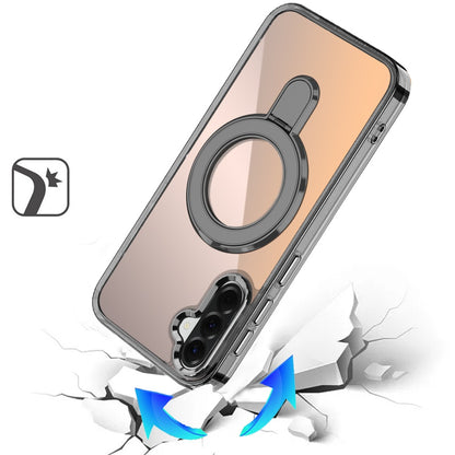 For Samsung Galaxy A37 Chrome Hybrid with Rotating Magnetic Circle Ring Stand, Slim Shockproof Hybrid Case Cover