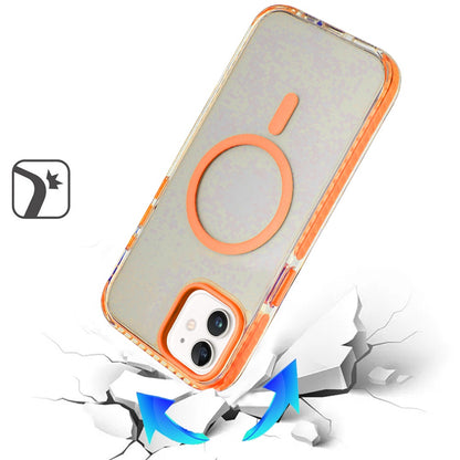 For Apple iPhone 11 Transparent Hybrid with Color-Matched Magnetic Circle, Rubber TPU Frame Hard PC Shockproof Case Cover Cosmic Orange