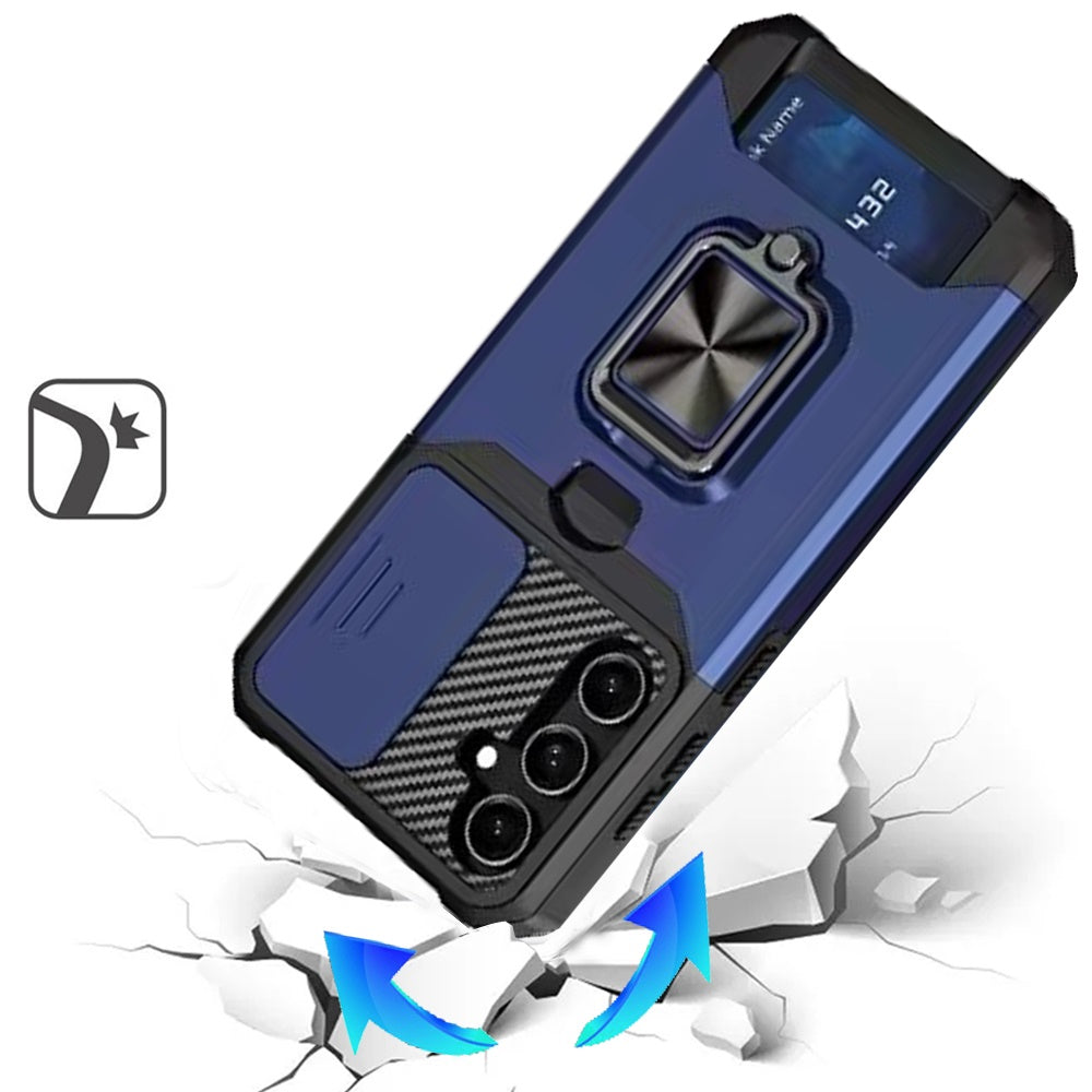 Phone Case for Samsung Galaxy S25 FE, S25 Fan Edition Card Holder Magnetic Ring Stand Shockproof Anti Slip Wallet Grip Protective Hybrid Design Cover Blue