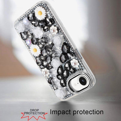 For Samsung Galaxy A57 Fashion Daisy Floral Series, Full 3D Bling Crystal Diamonds Sparkling Rhinestone Glitter Hybrid Design Case Cover