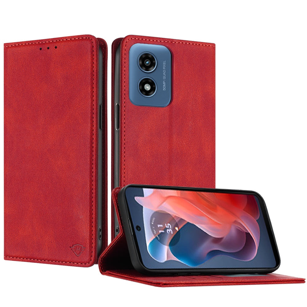 For Apple iPhone 16 Pro (6.3") Premium Wallet PU Vegan Leather ID Credit Card Slot Money Holder with Magnetic Closure Pouch Flip Case Cover Red