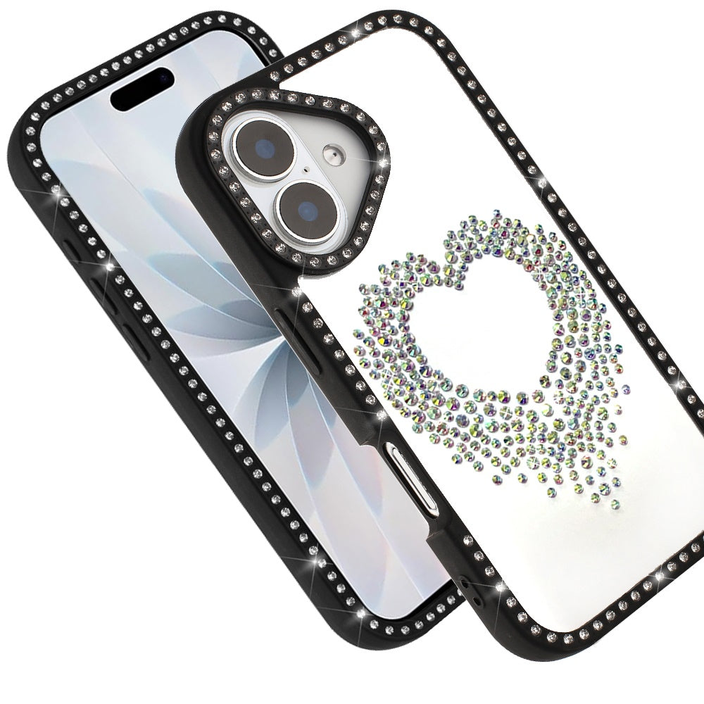 Phone Case for Apple iPhone 17 Angel Hearts Glitter Shimmer Diamond Edge Sparkle Hybrid Shockproof AntiSlip Grip Fashion Stylish Protective Bumper Cover Black