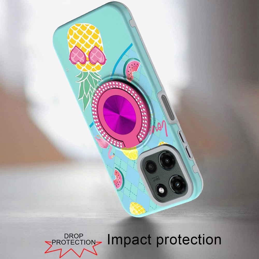 For Motorola Edge 2025 Pattern Design Hybrid with Invisible Ring Stand & Magnetic Back, Shockproof Protective Grip Case Cover