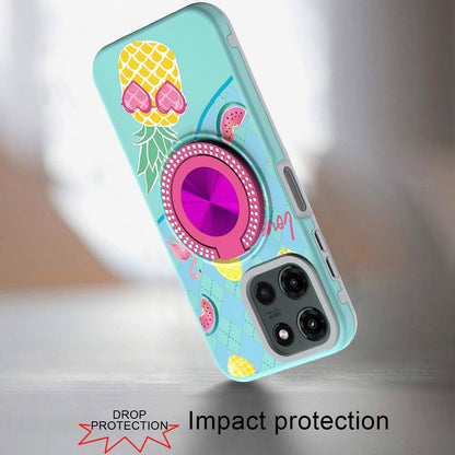 For Motorola Edge 2025 Pattern Design Hybrid with Invisible Ring Stand & Magnetic Back, Shockproof Protective Grip Case Cover