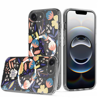 For Apple iPhone 16e Hybrid Flower Design Stylish Fashion Case, MagSafe Compatible, Thick Shockproof Hard PC Case Cover