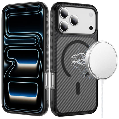 For Apple iPhone 17 Pro Max (6.9") Thick Carbon Design Magnetic Hybrid Drop Protection with Metallic Buttons & MagSafe Compatible Case Cover