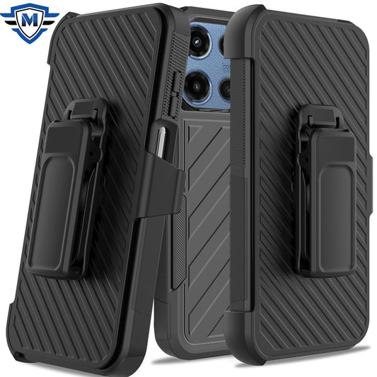 For Motorola Moto G Power 5G 2025 Premium Tough Hybrid Case with Belt Clip Holster, Shockproof Rugged Design, Textured 2in1 Non-Slip Case Cover Black