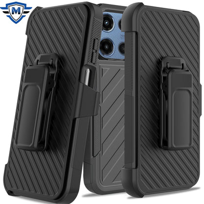 For Motorola Edge 2025 Premium Tough Hybrid Case with Belt Clip Holster, Shockproof Rugged Design, Textured 2in1 Non-Slip Case Cover Black
