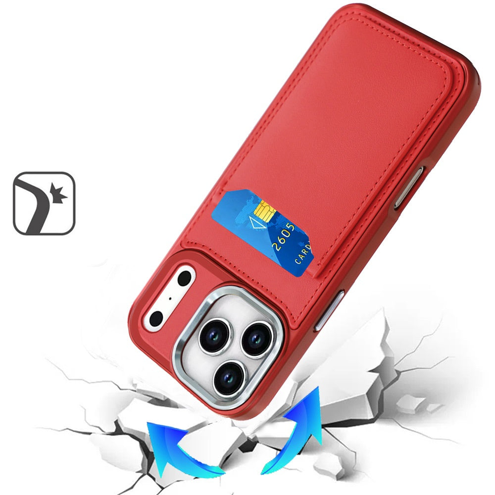 For Apple iPhone 17 Pro (6.3") PU Leather Wallet Cover with Credit Card Holder, Kickstand & Mirror Inside Slim Fit TPU & PC Hybrid Design Case Cover