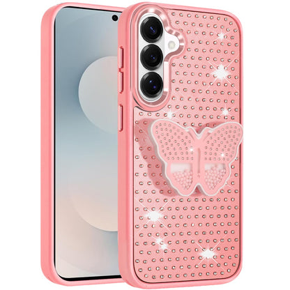 For Samsung Galaxy S26 Butterfly Moveable Grip 3D Pop Stand Full Diamond Bling Sparkling TPU Fashion Hybrid Case Cover