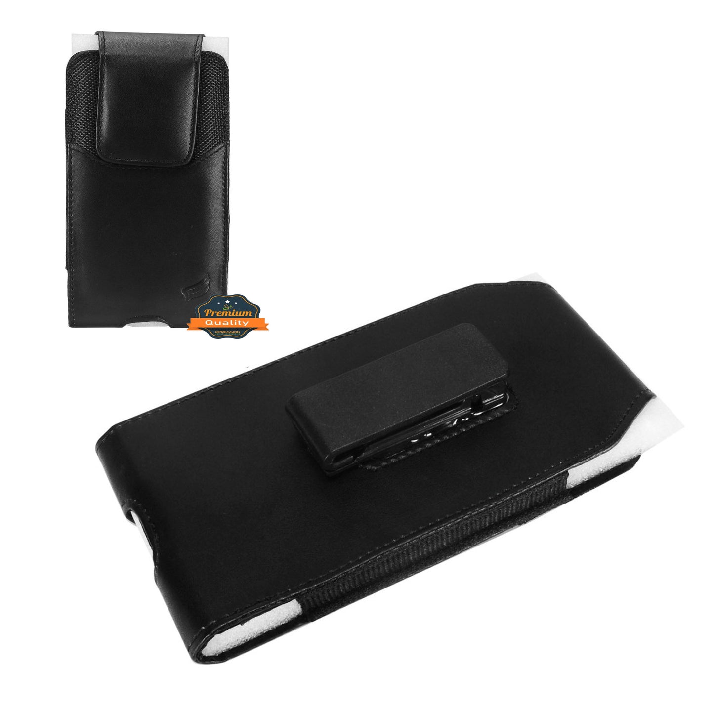 For Apple iPhone 16 Pro (6.3") Vertical PU Leather Cell Phone Carrying Case Pouch with Belt Clip Holster Universal Phone Holder Waist Pouch [Black]