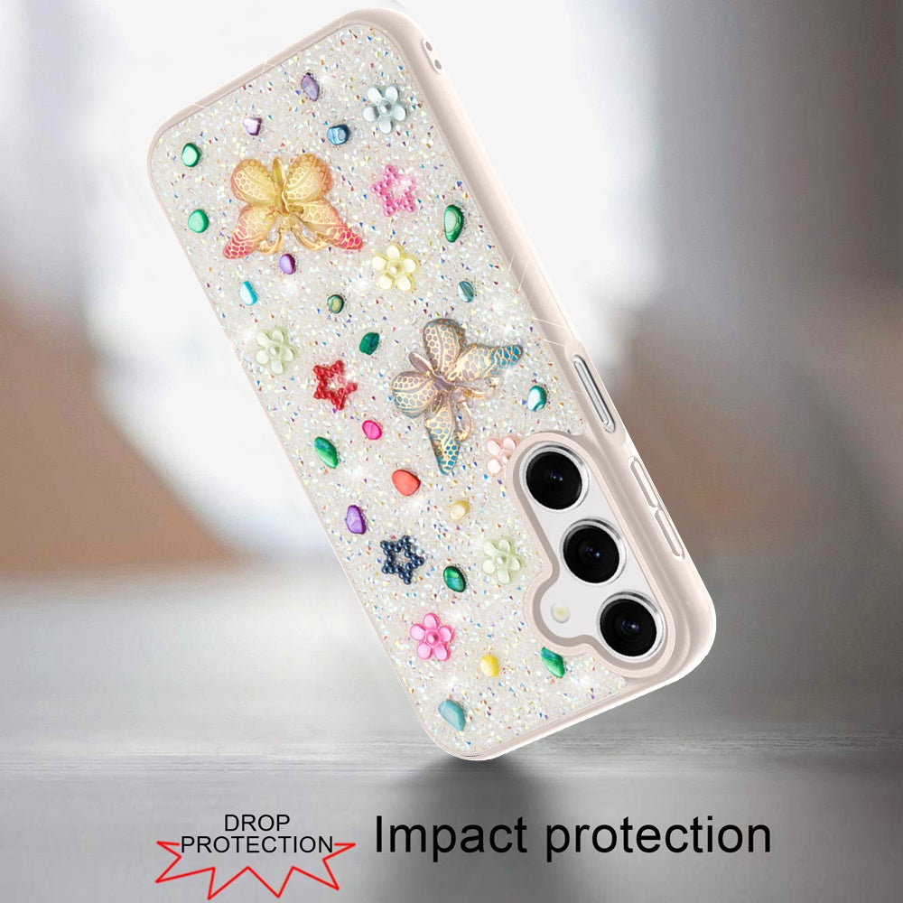 For Samsung Galaxy A36 Diamond Butterfly 3D Glitter Bling Design, Slim Hybrid Sparkle Protective Cover TPU for Women Girls Case Cover