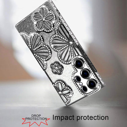 For Samsung Galaxy S26 Ultra Luxury Flower Design Sparkle Glitter Diamond Rhinestone Shimmer Bling Plating Thick TPU Hard PC Case Cover