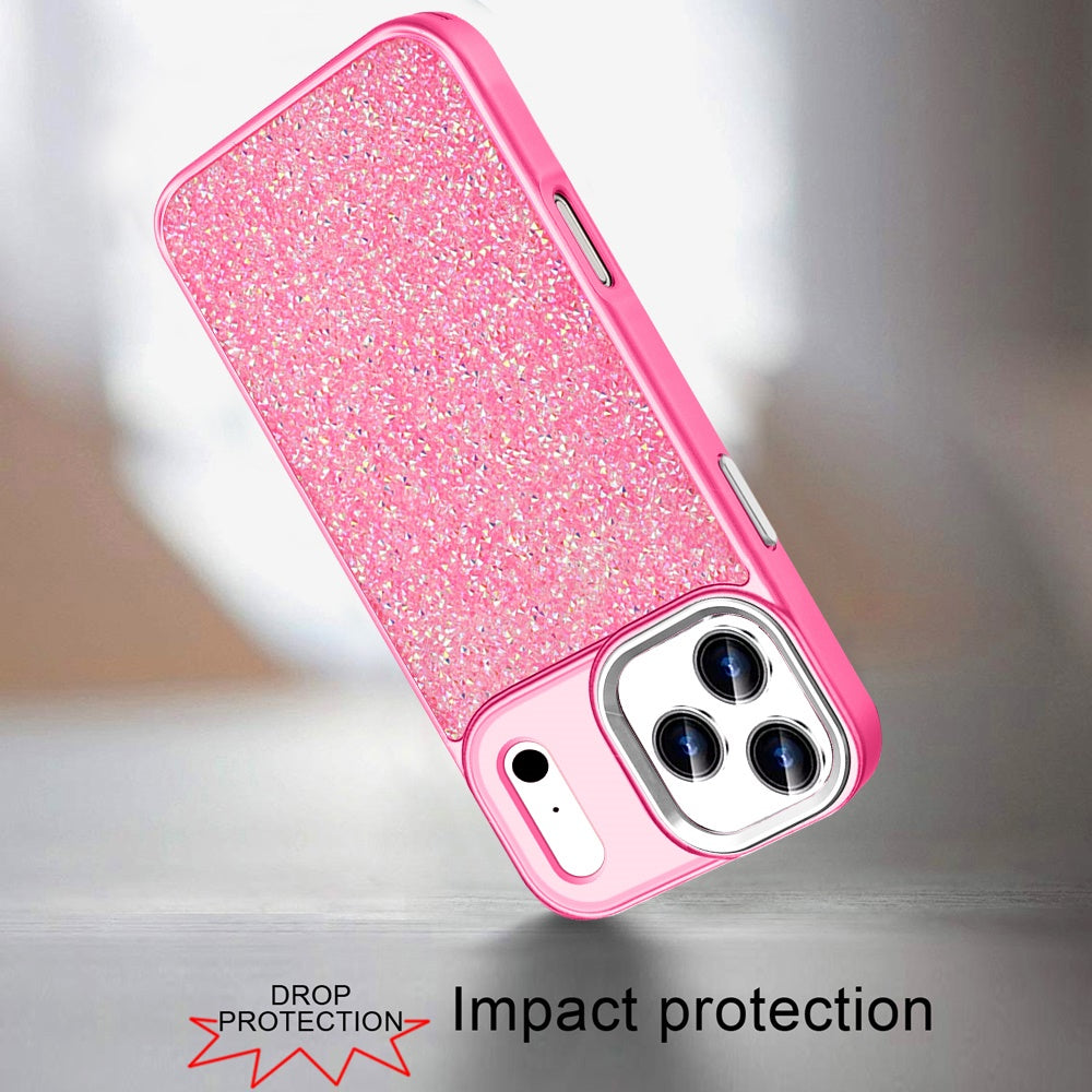 For Apple iPhone 17 Pro (6.3") Crystal Sparkle Diamond Glass Full Mini Glitter Bling Frame TPU Hybrid Protective Case Cover