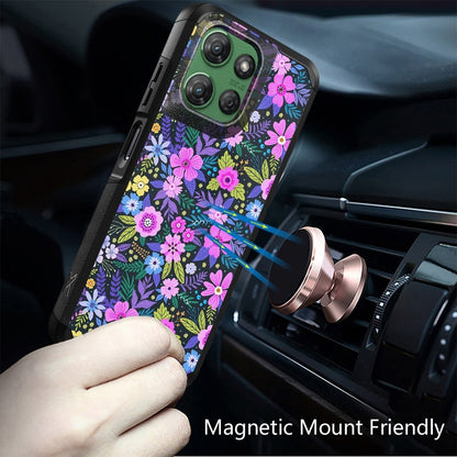 For Motorola Moto G Stylus 5G 2025 Fashion Graphic Design Hybrid 2in1 Tough Strong Hard PC TPU Frame, Magnet Mount Friendly, Shockproof Protection Case Cover Mystical Floral Boom