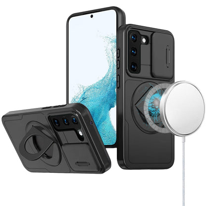 For Apple iPhone 13 Pro Max Full Coverage with Camera Window, Magnetic Circle, Rotatable Ring Stand, MagSafe Compatible, Shockproof Hybrid Protectiv Case Cover