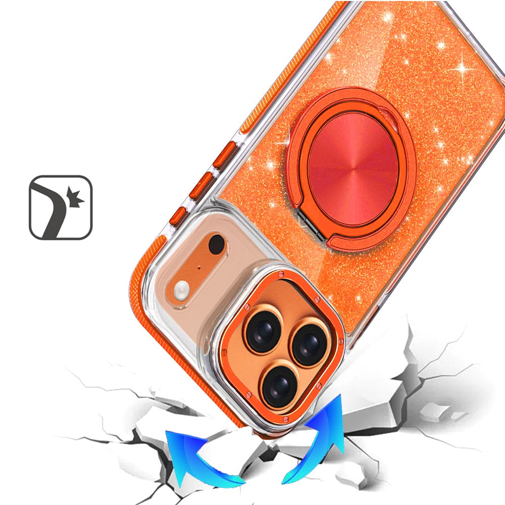For Apple iPhone 17 Pro Max (6.9") Slim Bling Glitter Sparkly Shimmer Hybrid with Magnetic Ring and 360° Rotational Stand [Compatible with Magsafe] Case Cover