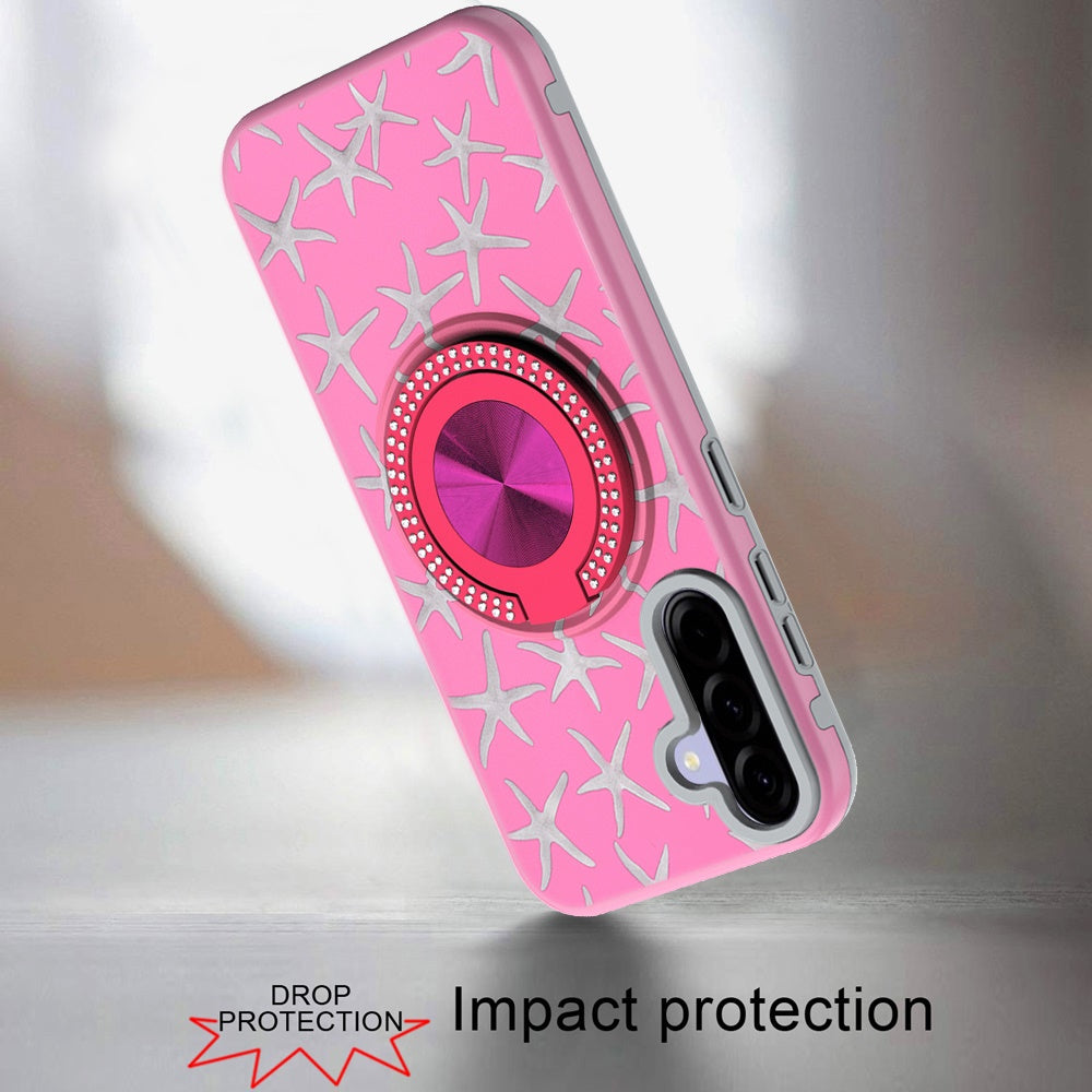 For Samsung Galaxy A37 Pattern Design Hybrid with Invisible Ring Stand & Magnetic Back, Shockproof Protective Grip Case Cover