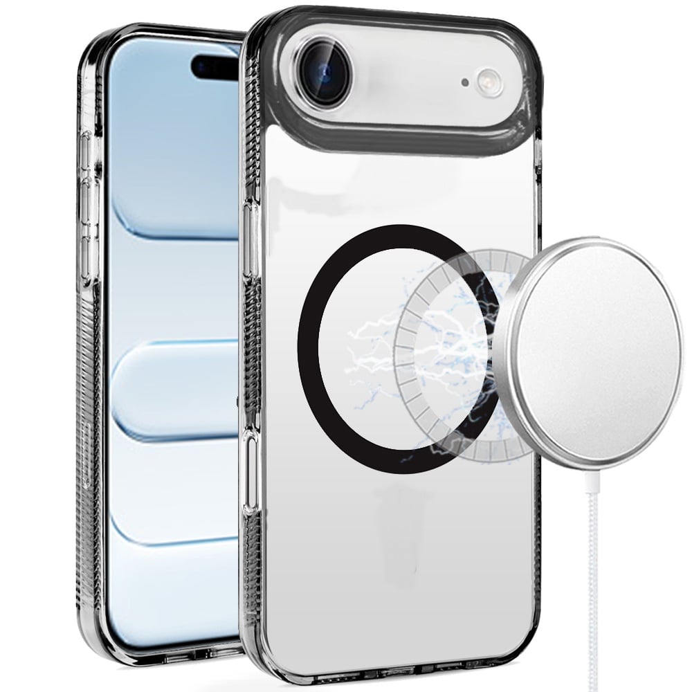For Apple iPhone 17 Air (6.6") MagSafe Compatible Integrated Technology Clean Transparent Hybrid Armor TPU Frame Case Cover Black