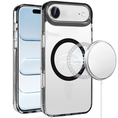 For Apple iPhone 17 Air (6.6") MagSafe Compatible Integrated Technology Clean Transparent Hybrid Armor TPU Frame Case Cover Black